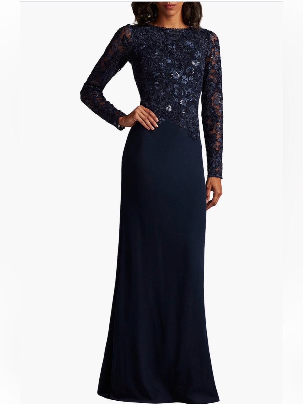 New Tadashi Shoji Forena Embroidered Cape Gown